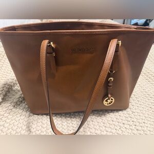 Michael Kors Cognac Saffiano Leather Tote with Gold Logo Charm
